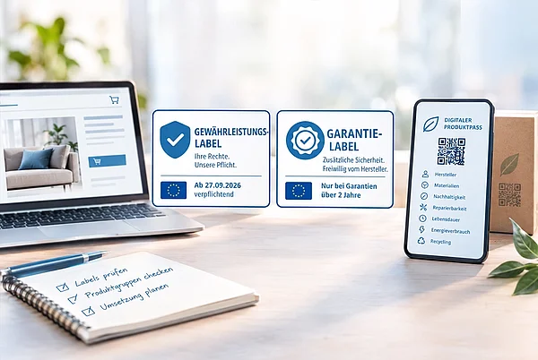 Beispielhafte Darstellung eines Gewährleistungs- und Garantielabels für Online-Shops