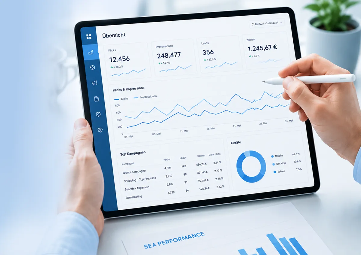SEA Analyse einer SEA-Kampagne auf Tablet
